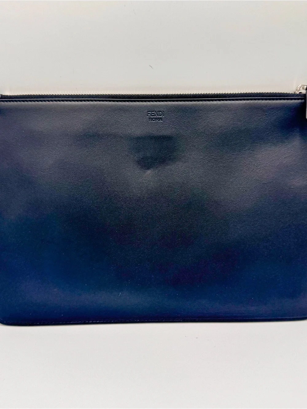 Fendi Black Leather Monster Bag Bugs Zip Pouch with Silver Accents